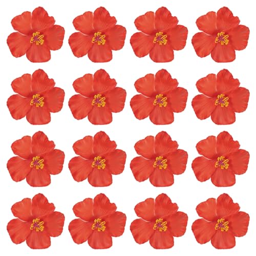 PATIKIL Hawaiian Hibiscus Flowers, 16 Pack Artificial Flowers Hair Clip DIY Foam Hibiscus Flower for Tabletop Decoration Party Favors Supplies, Red - color: Red
