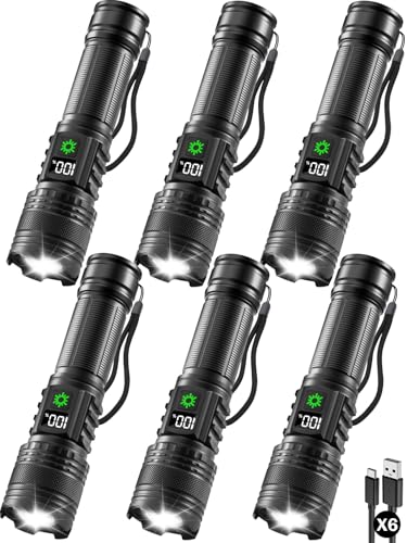 6Pack Rechargeable Flashlights High Lumens, LED Flashlight Rechargeable with LCD Digital Display, 5Modes Adjustable Flash Light, Super Bright Flashlight Powerful, Tactical Flashlights for Home - size: 6Pack