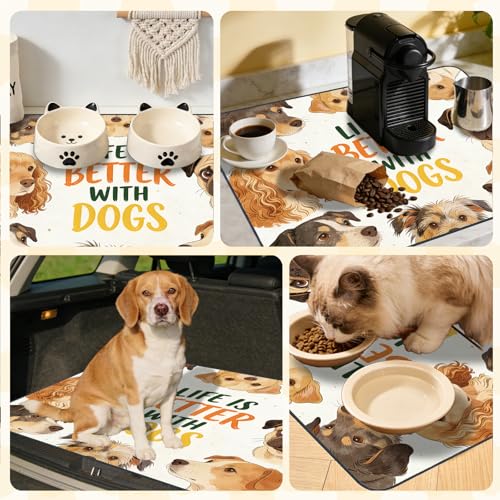 Nuxovilar Pet Dog Supplies Food Mat Cute Canine-Patterned Polyester (23.62×17.71 inches) Bowl Water Spill Pad Feeding Essentials for Kitchen, Dining Area, Pet Station - color: HC00140