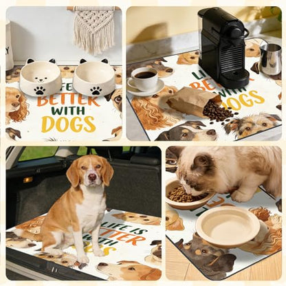 Nuxovilar Pet Dog Supplies Food Mat Cute Canine-Patterned Polyester (23.62×17.71 inches) Bowl Water Spill Pad Feeding Essentials for Kitchen, Dining Area, Pet Station - color: HC00140