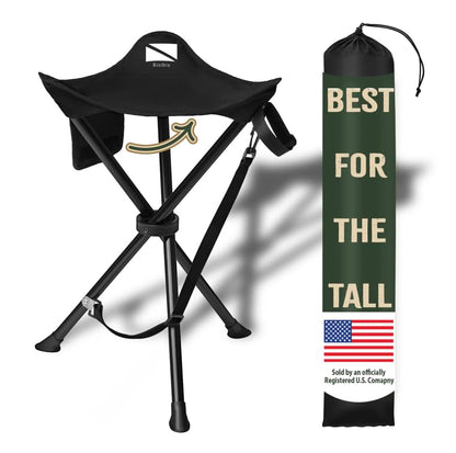 Foldable Tripod Stool - Ultra Portable Seat for Tall People, 20” High - Hunting Chair & Hidden Zippered Pocket - 2 lb Camping Stool, 3 Legged Strong Steel Stool Holds up to 200 lb (Black) - color: Regular Black