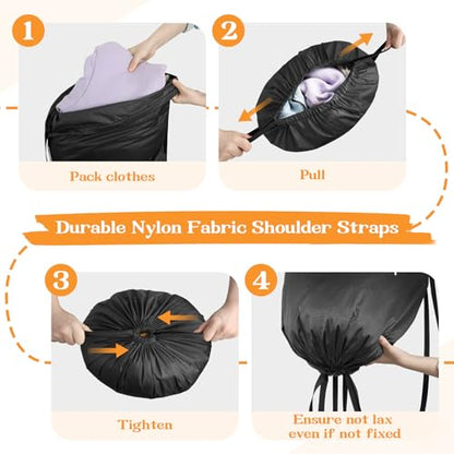 120L Heavy Duty Laundry Bag Backpack with Shoulder Straps, Waterproof Tear-Resistant Nylon Hamper Tote for Easy Carrying to Laundromat, College Dorms & Apartment Stairs - color: Black