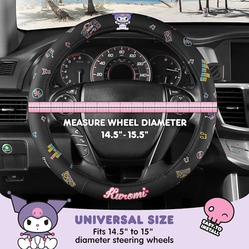 Sanrio Kuromi Car Trunk Organizer & Steering Wheel Cover Set – Cute, Non-Slip, Soft Grip Car Accessories for Women – Collapsible Storage Bin for Groceries, Tools & Travel – 12.5"L x 12.5"W x 9"H - style: Set Kuromi