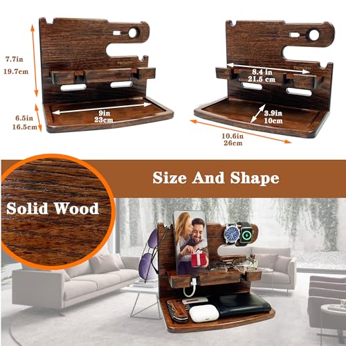 VEIYAILU Gifts for Men Boyfriend Dad Husband Him Wood Phone Docking Station Nightstand Organizer for Men (Walnut) - color: Walnut
