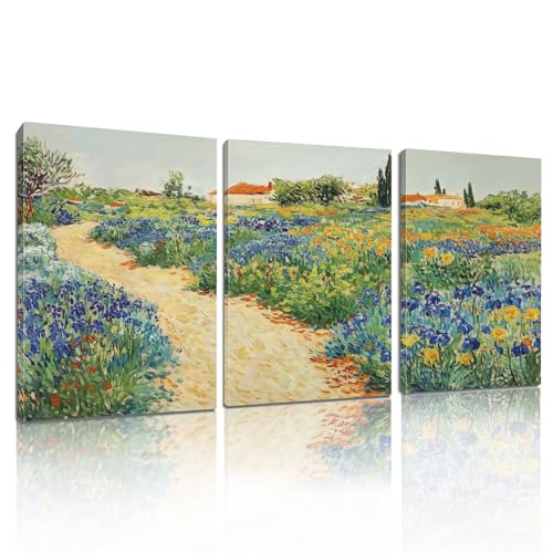 Vincent Van Gogh Garden in Arles Canvas Wall Art, Garden at Arles Canvas Print, Vintage Flower Prints, Wall Art Set of 3, Nature Wall Decor, Wall Decorations for Living Room, Bedroom (12" x 18" x 3 pcs) - size: 12" x 18" x 3 pcs