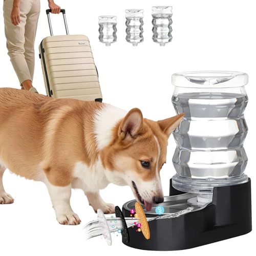 RIZZARI Dog Water Dispenser: 7L Black Stainless Steel Gravity Waterer - Helps Prevent Urinary Stones - Leak-Proof & Stable-Small to Medium Dogs & Cats- Daily Use-Long Hours Away & Home | Built-In Filtration,Clear Water Reservoir,Spill-Resistant Design,Eas