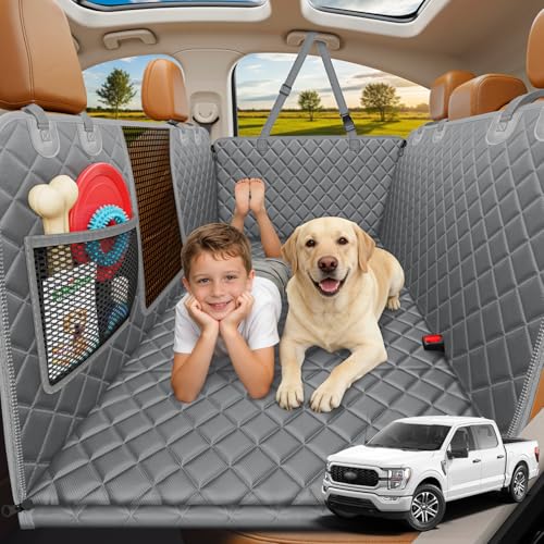 URPOWER XL Dog Backseat Extender for Full-Size Crew Cab Truck, Hard Bottom Dog Car Seat Cover for Back Seat Holds 400lbs, Waterproof Dog Hammock Pet Rear Seat Protector Travel Bed for F150 / Silverado - color: Grey, size: XL - for Full Size Crew Cab Truck