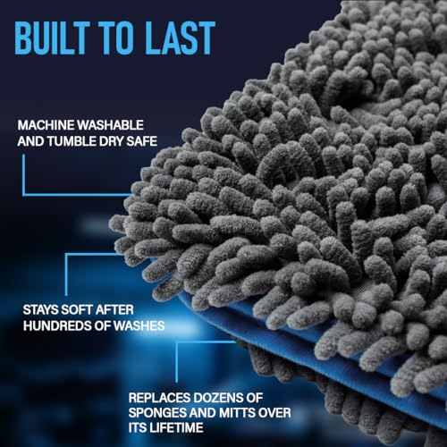 Rapid Dry Towels Mach 2 Speed Car Wash Towel | 23.5 x 11.9 in | Chenille Microfiber Car Wash Cloth | 7X Larger Than Wash Mitt | Ultra Absorbent, Scratch-Free, Auto Detailing Towel for Cars SUVs Trucks