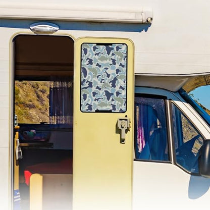 Camo Hunting Fish RV Door Shade Window Cover Fashion Camper Door Window Blackout Shade Foldable Sun Blackout Fabric Curtains for Camper Trailer Coverings - color: Camo Hunting Fish Print