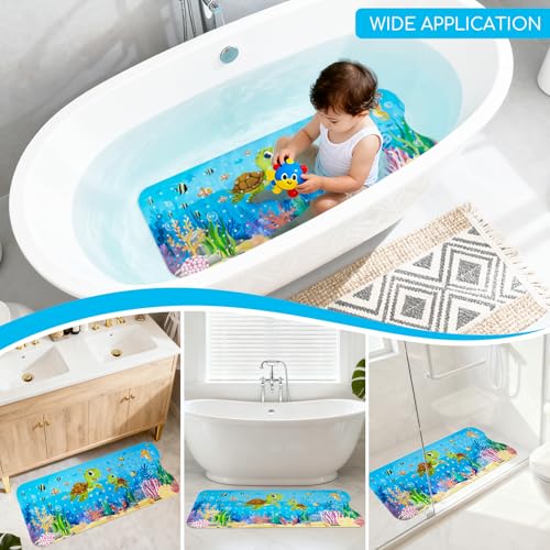 Baby Bath Mat for Tub, Non Slip Kids Bath Shower Mat, 40 X 16 Inch Large Bathtub Mat with Drain Holes and Suction Cups for Toddlers, Machine Washable and Waterproof (Turtle) - color: Turtle