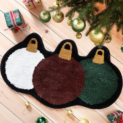 Drydiet Christmas Ball Bathroom Rug Cute Xmas Door Mat Christmas Ball Bath Mat Brown Green White Shower Bathroom Decoration Rug Non Slip Washable - style: Christmas Ball