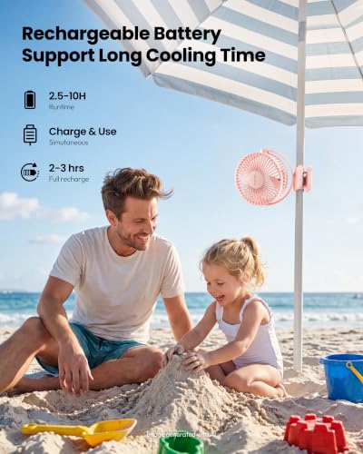 Gaiatop Portable Clip on Fan Battery Operated, Small Powerful 3 Speed Quiet 360° Rotate, USB Rechargeable Mini Personal Cooling Fan for Desk Table Home Office Stroller Camping Women Gifts Pink - color: pink