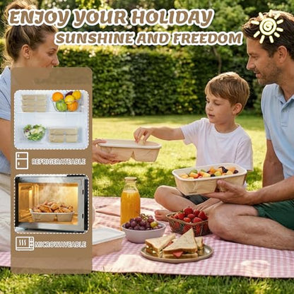 8 Pack 32oz Paper Lunch Box Bento Boxes, 2-Compartment Food Storage Containers with Lids, Leakproof Soak-Proof Microwave Safe, Disposable To Go Boxes for Picnic Office Catering, Transparent Lid - color: Transparent