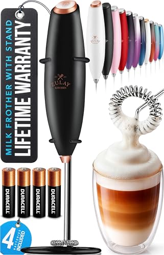 Zulay Kitchen Powerful Milk Frother Wand With Duracell Batteries - Ultra Fast Handheld Drink Mixer - Electric Whisk Foam Maker for Coffee, Lattes, Cappuccino & Matcha - Z1 Motor - Black & Copper - color: Blackforge Copper, size: Z1 Motor + Batteries