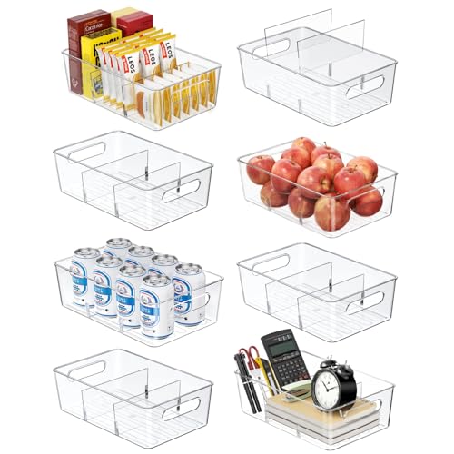 Mpotmiy Pantry Organizers and Storage , 8 Pack Snack Organizer for Pantry Shelf,Food Storage Bins with Divider,Clear Containers for Organizing,Transparent Plastic Basket,Refrigerator and Fridge Bins - style: 8pack