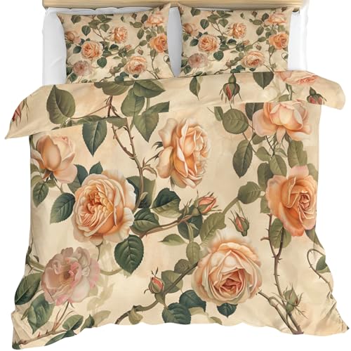 Floral Comforter Set Twin Size, Vintage Farmhouse Bedding Set 3 Piece, Botanical Floral Duvet Cover and 2 Pillow Sham with Zipper Closure - color: Botanical Floral, size: Twin 68" x 90"