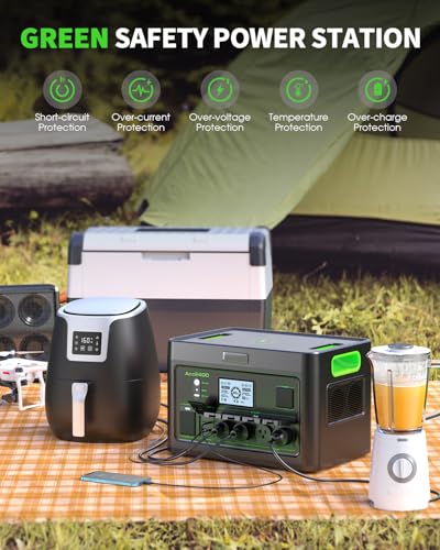 2400W Portable Power Station 1843.2Wh Solar Generator LiFePO4 Battery Power Bank Station PD100W USB-C & 4 AC Outlets for RV Camping Home Emergency UPS Backup - color: Dark Black