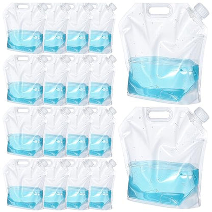 18 Pcs 5 L Collapsible Water Container Bag, 1.3 Gallon Collapsible Water Storage Bag Water Container Emergency Jug Clear Plastic Water Storage Bag Foldable Water Bag For Camping Riding
