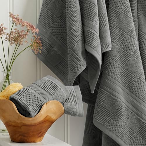 Springtree Home 100% Cotton Bathroom Towel Set | 6 Piece Set - Grey Towels | Geometric Textured Design | Absorbent & Quick-Dry | Oeko-TEX® Standard 100 Cotton | Myla Collection - Carbon - color: Carbon, size: 6 Piece Set