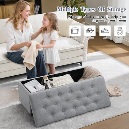 43" Ottoman with Storage and Sturdy Metal Frame, Tufted Upholstered Storage Bench, Modern Footboard Hideaway Chest with Removable Lid and Footrest for Living Room, Entryway (Light Gray) - color: Light Gray