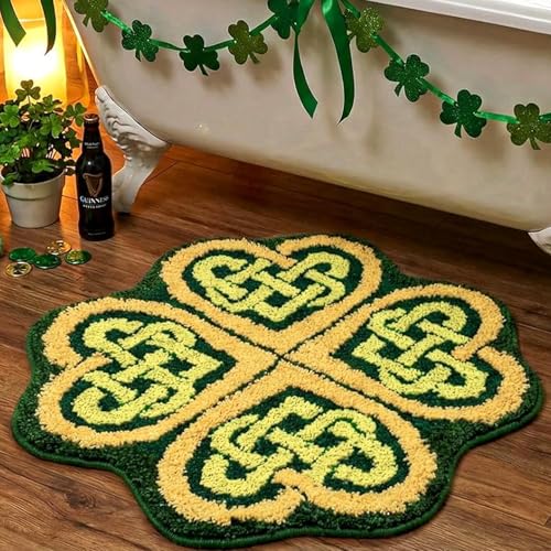 Drydiet St. Patrick's Day Shamrock Bathroom Rug Ireland Celtic Knot Door Mat Leaf Shower Mat Irish Bathroom Shower Decoration Non Slip Washable Rug 20 x 24 Inches(Retro) - style: Retro