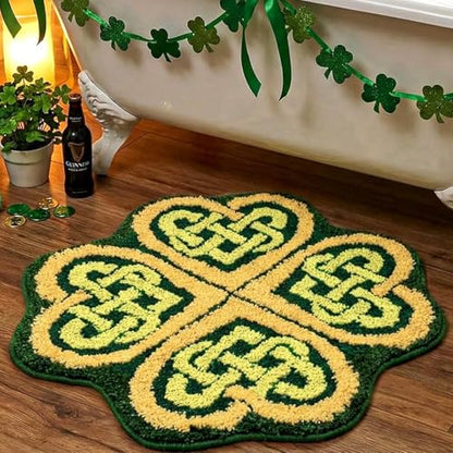 Drydiet St. Patrick's Day Shamrock Bathroom Rug Ireland Celtic Knot Door Mat Leaf Shower Mat Irish Bathroom Shower Decoration Non Slip Washable Rug 20 x 24 Inches(Retro) - style: Retro