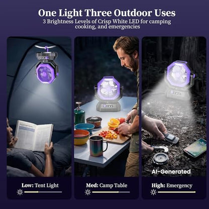AJVV Camping Fan with Light, Remote and Oscillation, Battery Powered Hanging Tent Fan, Rechargeable Portable for Camp, Outdoor, Emergencies, Fishing, RV Travel, Jobsite - color: Purple