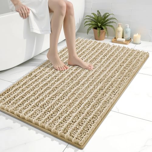 Arotive Luxury Bathroom Rugs 36x24, Extra Soft Thick Absorbent Shaggy Chenille Bath Rugs, Non-Slip Machine Wash Dry, Bath Mats for Bathroom Floor, Tub and Shower, Home Decor Accessories, Beige - color: Beige, size: 36" X 24"