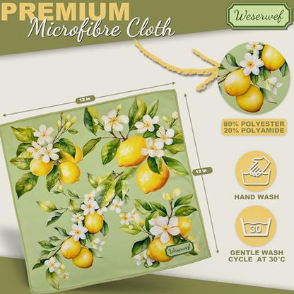 WESERWEF Design Microfiber Glasses Cleaning Cloth – Premium Cleaning Cloth for Eyeglasses, Screens, Tablets, Cameras & Lenses, 12" x 12", Ultra-Soft & Scratch-Free (Lemon) - color: lemon