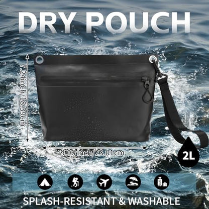 2L Waterproof Bag Fanny Pouch for Phone Passport Purse, Handle & Adjustable Strap for Swim, Travel, Beach - color: Black