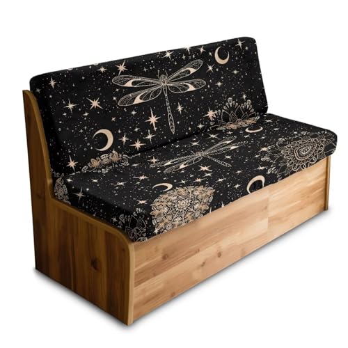 Dragonfly Moon Star Pattern 2 Pieces RV Dinette Cushion Covers Scratch-Resistant RV Couch Cover Wear-Resistan Sofa Furniture Protector Camper Seat Covers Dinette Booth - color: Dragonfly Moon Star