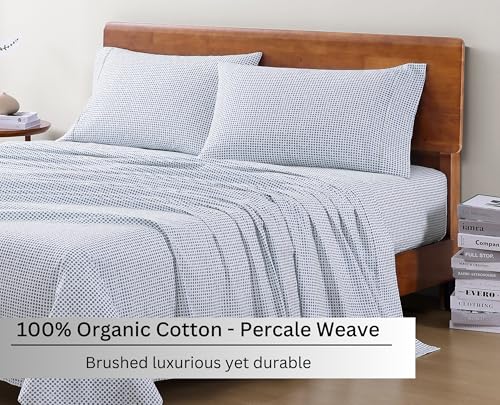 LANE LINEN 100% Organic Cotton Twin Sheets Set - 3 PC Bedding Sheets & Pillowcases - Breathable & Cooling Bed Sheets - Deep Pocket up to 15", Sheets for Twin Size Bed: Polka Dot (Blue) | Twin Sheet Set, GOTS Certified Organic Cotton Percale - Best-Value O