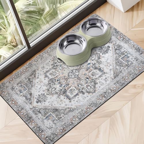 Dog Food Mats for Floors Absorbent, Pet Cat Food Mat - Non Slip Dog Bowl Mats for Food and Water, Eco-Friendly Boho Dog Placemats Feeding Mat Pet Supplies - color: Grey, size: S(12"×20")