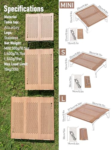 iClimb Mini Solo Folding Table Ultralight Compact for Backpacking Camping Hiking Beach Picnic (Nature - Mini) - color: Nature, size: Mini