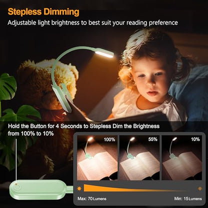 Gritin 16 LED Rechargeable Book Light for Reading in Bed- Eye Caring 3 Color Temperatures, Stepless Dimming Brightness, 80 Hrs Runtime, Lightweight Flexible Clip on Light for Book Lovers-Cyan | Eye Caring 3 Color Temperatures, Stepless Dimming Brightness,