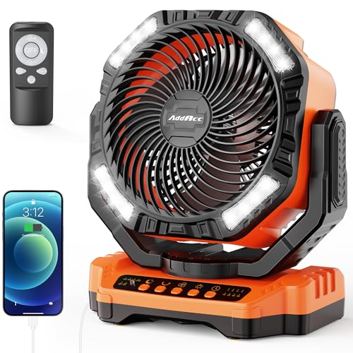 40000mAh Battery Operated Camping Fan, Rechargeable Fan High Velocity, Portable Fan With Remote & Timer - Battery Powered Fan for Car Travel RV Camping Gear Hurricane Emergency Power Outage Essentials - color: D13-Orange