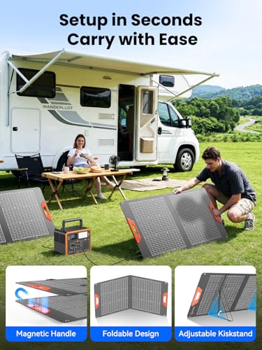 SOLUPUP 100W Portable Solar Panel for Power Station - 24% Efficiency Bifacial Solar Panels with MC4 Output, 5-in-1 Cable, IP65 Waterproof Foldable Solar Charger for RV Camping, Off-Grid, Blackouts