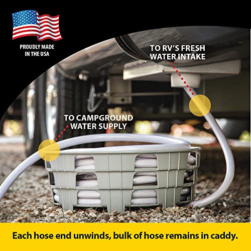 Stromberg Carlson HC-75 RV Hose and Cord Caddy for Campers and Trailers, Compact Organizer for Power Cables and Water Hoses, Durable Outdoor Storage Solution Holds 75' Fresh Water Hose, 17"x6.5", Gray