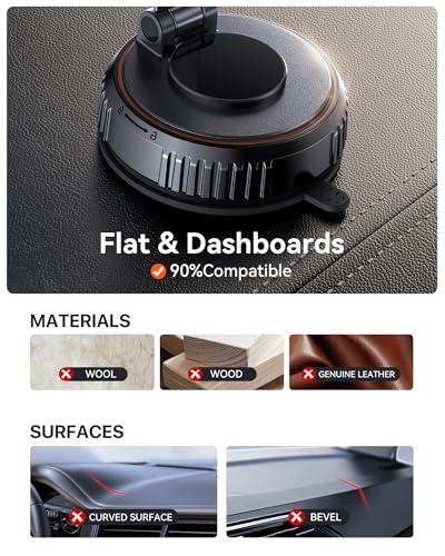 Miracase for MagSafe Car Mount[3600gf Strong Magnet & 89+LBS Suction Base]Vacuum Magnetic Phone Holders for Your Car, 360° Adjustable Dashboard & Windshield Mount with Dash Accents for All Smartphones