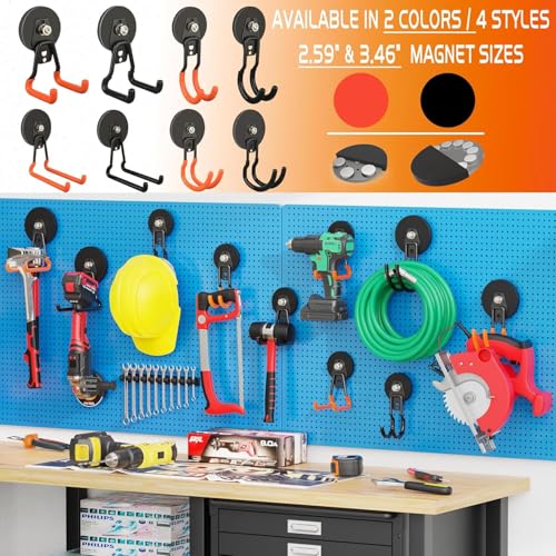 ULIBERMAGNET New Upgraded Heavy Duty Magnetic Garage Hooks,6 Pack Strong Large Magnet Hooks for Power Drill,Garden Tools,Hose,Pegboard,Garage, Workshop,Magnetic Storage Hook for Hanging(Orange) - style: V1 Pro 2.59" Strong Medium L Orange 6PC