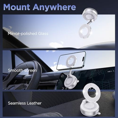 MSXTTLY Vacuum Magnetic Phone Holder for Car Suction Cup Phone Mount Adjustable Suction Phone Mount 2026 Upgraded Vacuum Magnetic Phone Stand for All Smartphones White - color: White