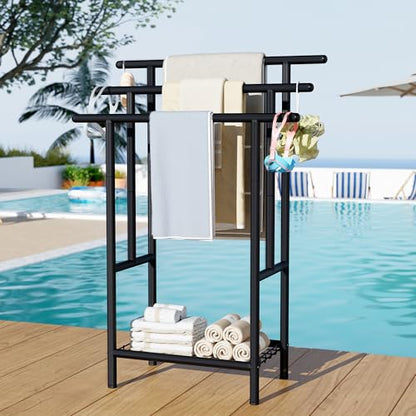 Free Standing Towel Racks for Bathroom, 3-Layer Towel Drying Rack with Storage Rack, Black Metal Towel Rack Stand, 12" W x 25.8" L x 39.4" H, UXJMJ002B