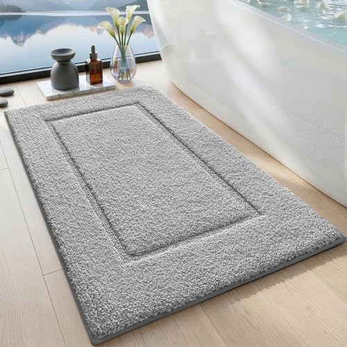 DEXI Bathroom Rugs 24x16, Washable Non Slip Bath Mat for Shower Floor, Absorbent Quick Dry Bathmat with Rubber Backing, Ultra Soft Plush Carpet for Tub, Light Grey - color: Light Grey, size: 24" X 16" (Rectangular)
