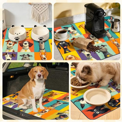 Nuxovilar Pet Food Mat Dog Supplies Vibrant Canine-Portrait Polyester (23.62×17.71 inches) Bowl Water Spill Pad Feeding Essentials for Dining Area, Pet Space, Kitchen - color: LU13720