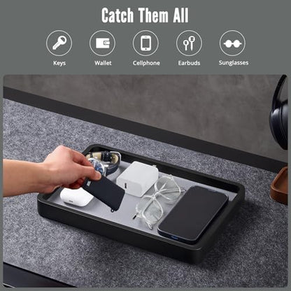 ProCase Wooden Valet Tray for Men, Wood Catch-All EDC Organizer, Fathers Day Gift, Nightstand Entryway Bedside Dump Holder for Wallets, Keys, Watches, Phones, Loose Change, Trinkets -Black - color: Black
