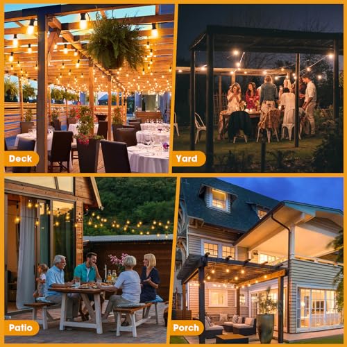 GvvooHome 50FT LED Outdoor String Lights with 16 Shatterproof Waterproof Replaceable Bulbs(1 Spare), 2700K Commercial Grade Patio Lights, Outside Hanging Light for Yard Garden Porch Deck Decor - size: 50FT