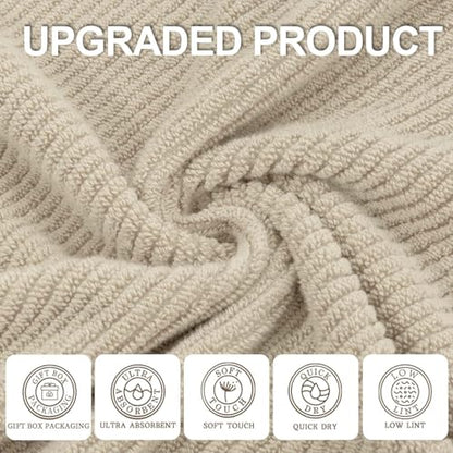 VOOVA & MOVAS Beige Towels for Bathroom - 100% Cotton | Quick Dry | Soft | Thick, 3 Piece Towel Set, 1 Large Bath 30" x 56", 1 Hand 18" x 28",1 Wash Cloth 13" x 13", Bathroom Essentials, Light Tan - color: Tan - Beige, size: 3 PC Bathroom Towel Set
