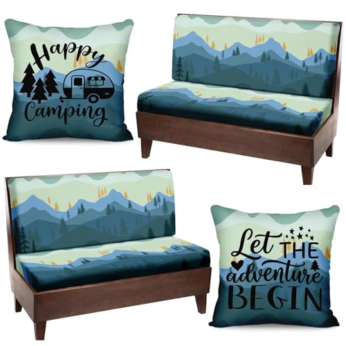 6 Pcs RV Dinette Cushion Covers Set Mountain Forest Camper Cushion Covers Replacement Soft Washable RV Happy Camping Seat Cover for Travel Trailer Motorhome Booth Dinette Camper Interior Decor - color: Mountain Forest