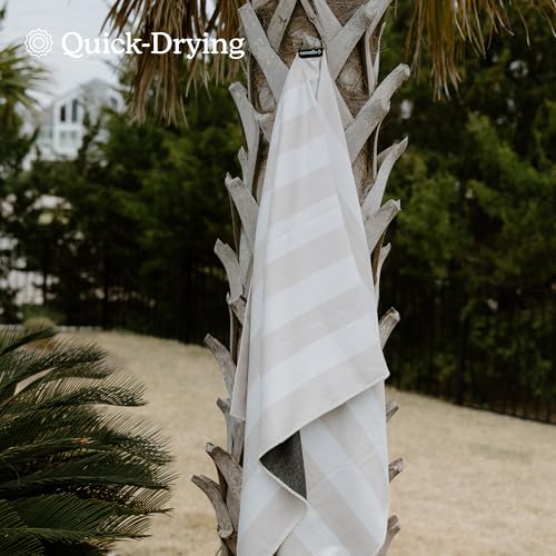 Nomadix Original Towel - Perfect for Beach, Pool, Travel, Camping, Yoga - Made with Recycled Materials - Super Absorbent - Sand Resistant - Cabana Stripe Beige - 72.5x30 - color: Cabana Stripe Beige