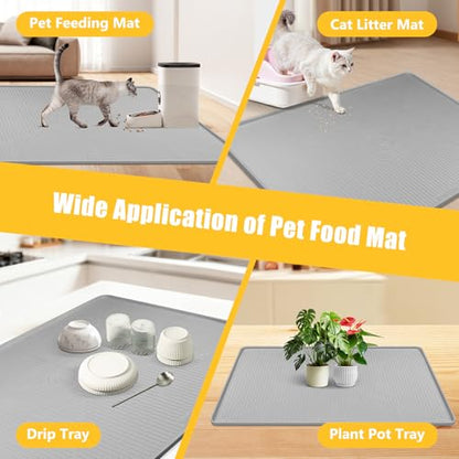 Lorvain 45" x 30" Cat Food Mat, Extra Large Silicone Pet Feeding Mat with Raised Edges, Pet Placemat for Cat Dog Food and Water Bowl Waterproof, Non-Slip, Easy to Clean, Floor Protection, Grey - color: Grey: 45" x 30"